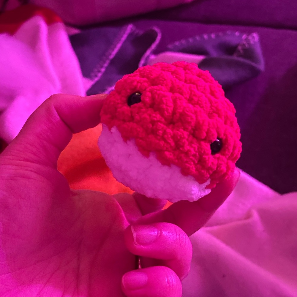 Chubby pink whale amigurumi crochet toy